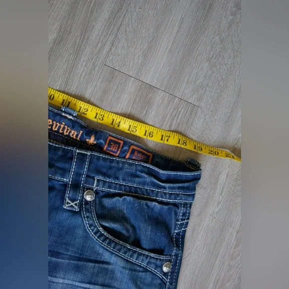 $220 Mens Rock Revival Jeans "Robert" Thick Leather Inserts Straight 38x32 - Picture 3 of 6